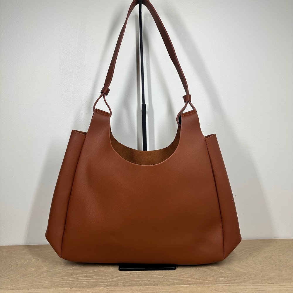 Neiman Marcus Tote Bag Brown Leather Large Minimalist Shoulder Handbag